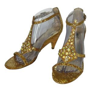 CARLOS SANTANA Starlet Gladiator Gold Glitter Crystal‎ Sandals Shoes Size 8
